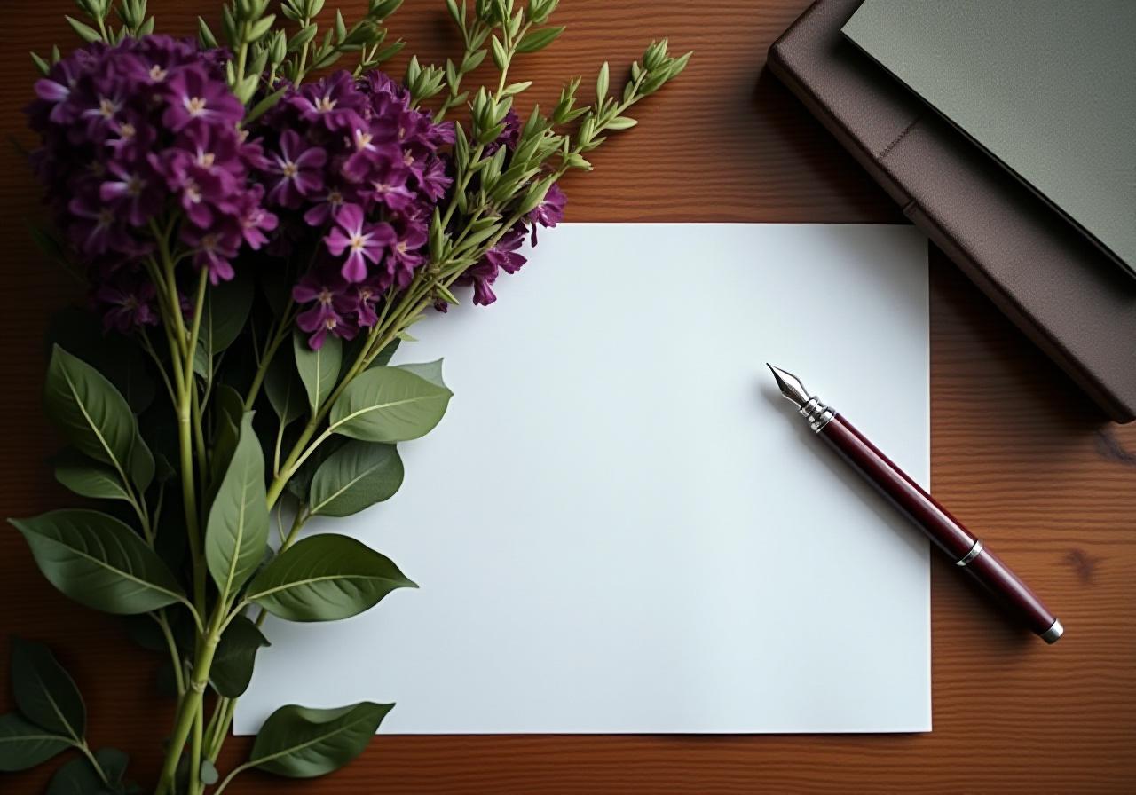 Artistic botanical arrangement with drafting tools